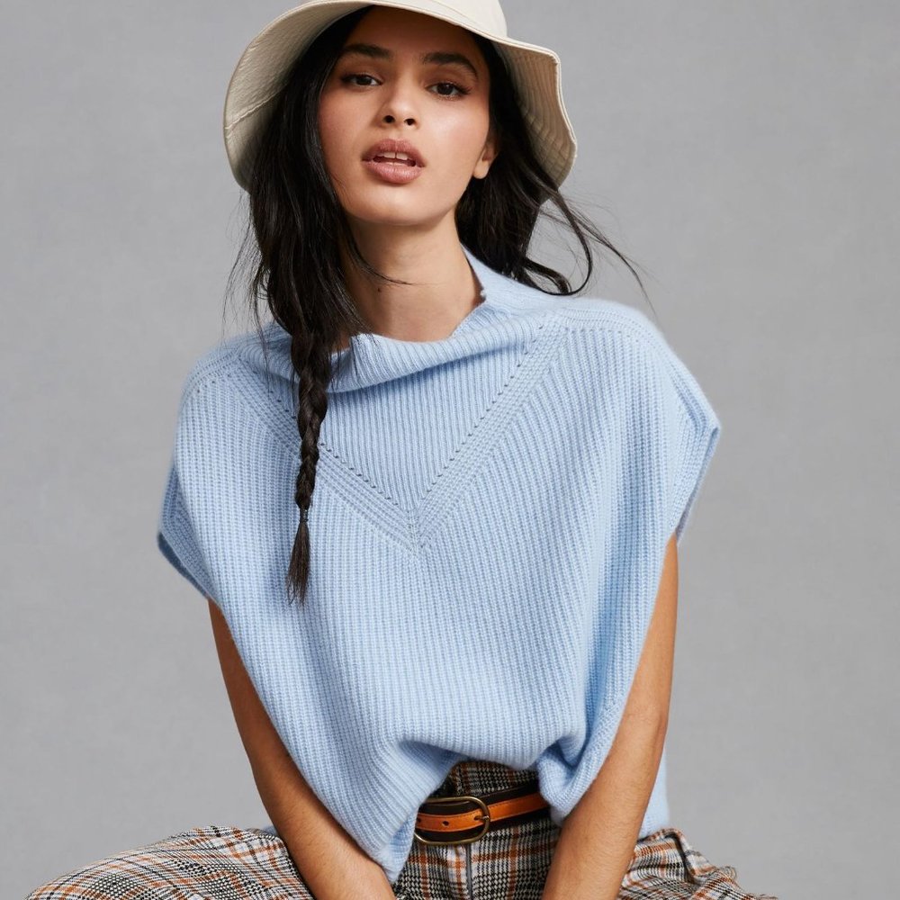 By Anthropologie Oversized Cashmere Sweater Vest XL Sky NWT